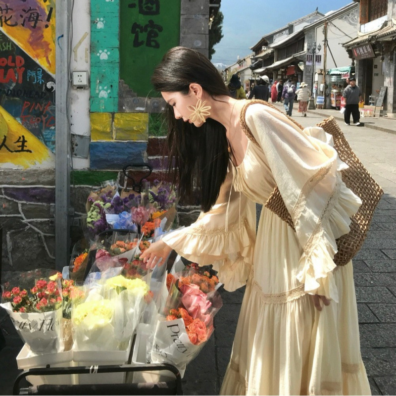 Summer Clothing Clearance - فستان جديد أنيق بياقة مربعة وأكمام