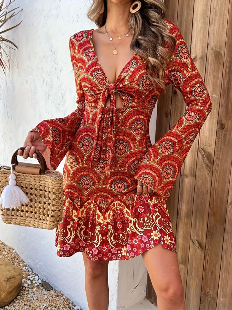 فستان قصير بطباعة عرقية عتيقة  - مراجعة Summer Clothing Clearance وسعره