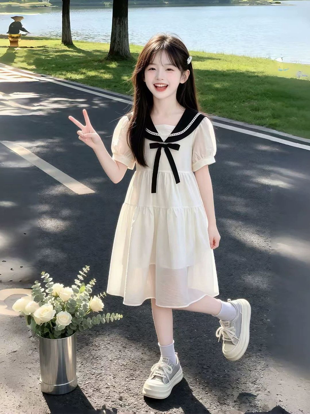 فستان صيفي للفتيات بياقة بحرية - مراجعة Summer Clothing Old Navy وسعره
